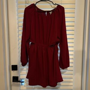 Red cut out long sleeve dress